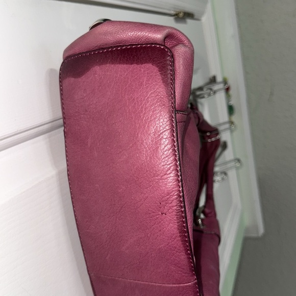 B Makowsky Mauve/Burgundy Large Soft Supple Pebbled Leather Shoulder Bag Purse - Picture 5 of 15